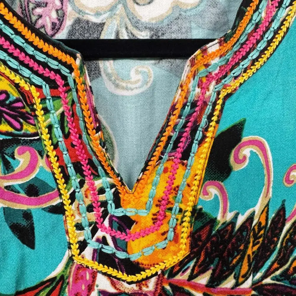 John Mark Floral Embroidered V-Neck Tunic Shift Dress Size M - Picture 3 of 9